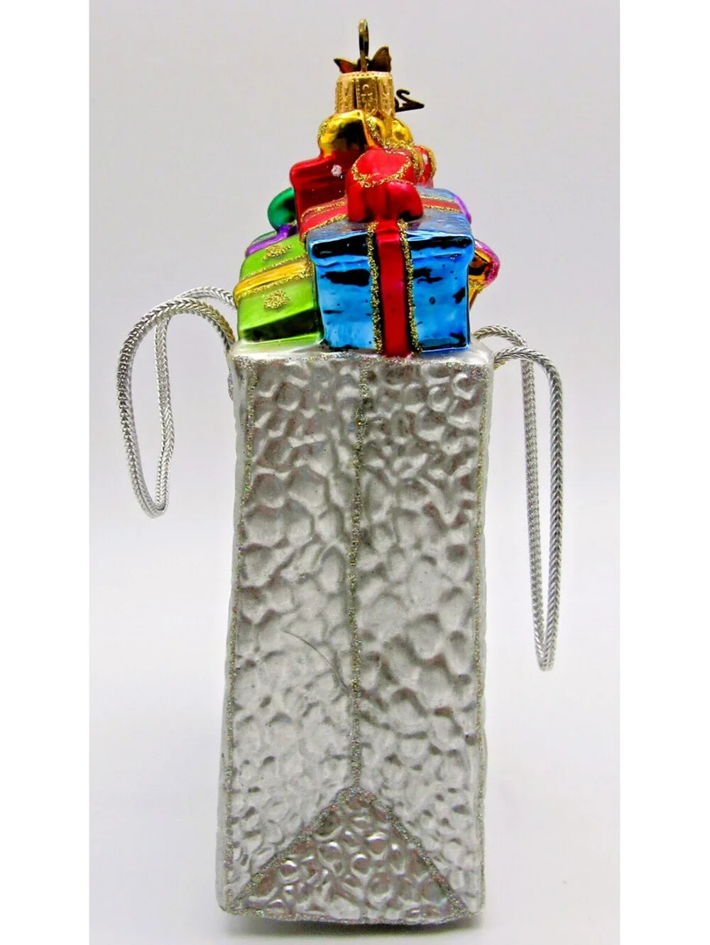 Neiman Marcus 2012 Mercury Glass Shopping Bag Ornament with Green Glass Stand